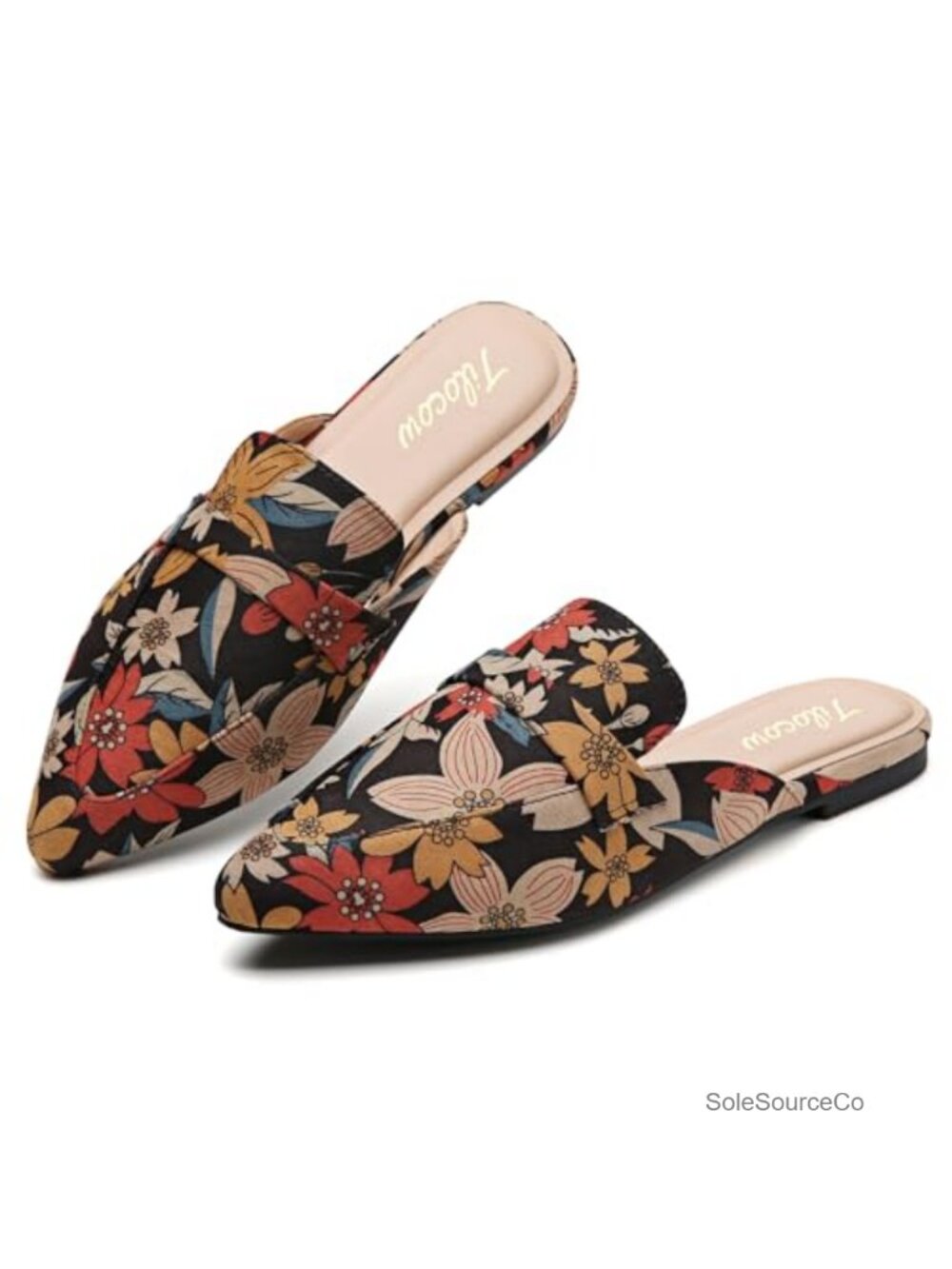 PU Leather Pointed Toe Mules Slip On Office Work Flat Shoes